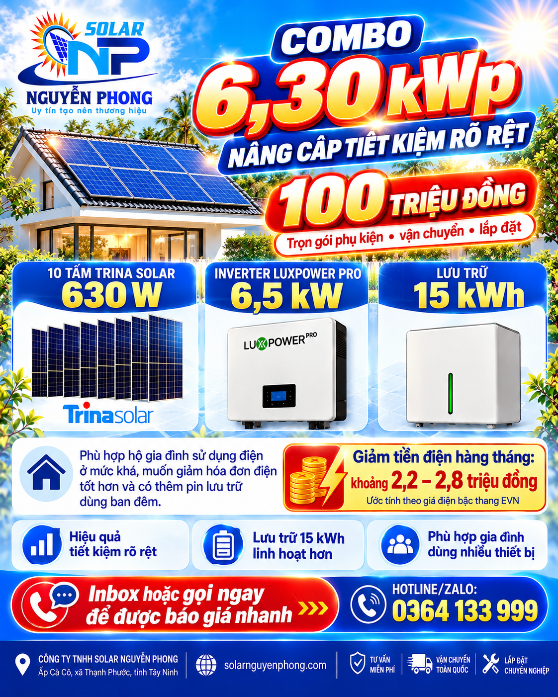 COMBO ĐIỆN NĂNG LƯỢNG MẶT TRỜI 6.3KWP