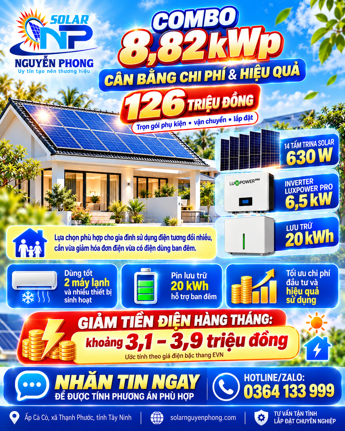 COMBO ĐIỆN NĂNG LƯỢNG MẶT TRỜI 8.8KWP